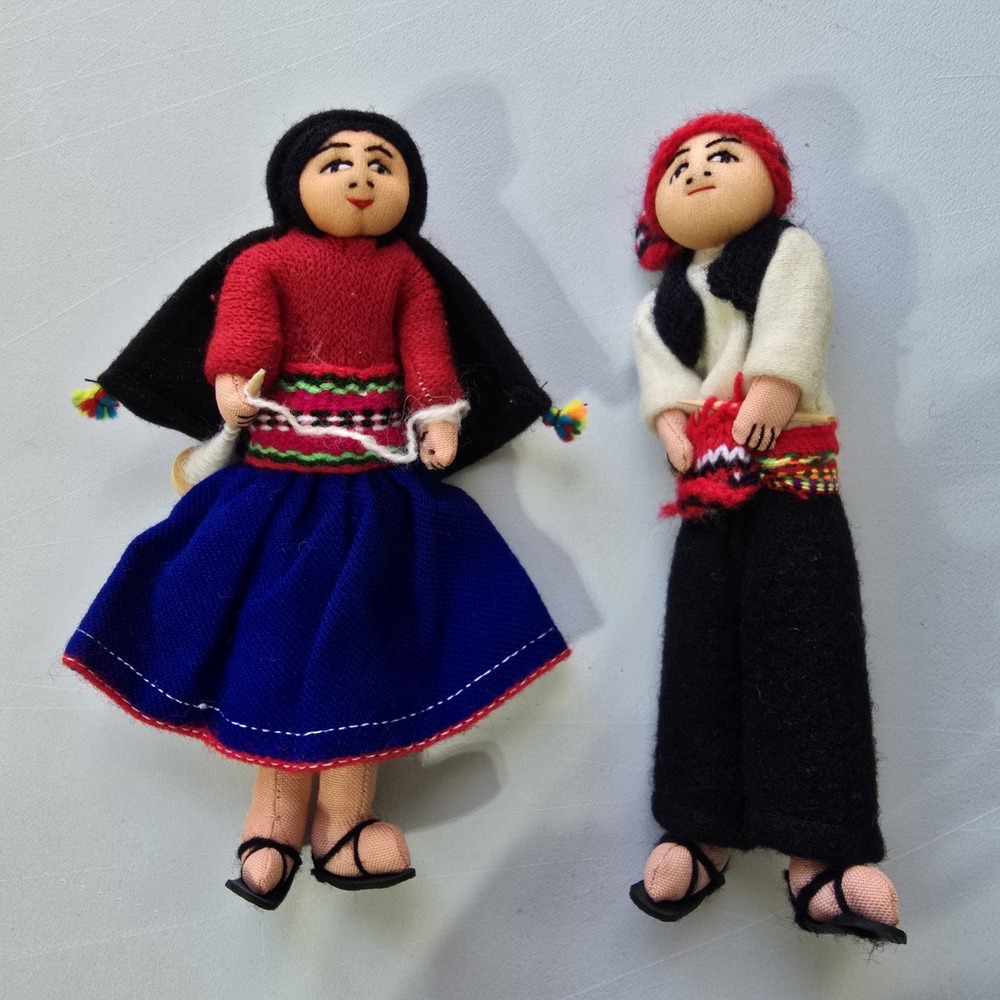 Peruvian Dolls Handmade Textile Folk Art Collectible 7.5 Inches Multicolor